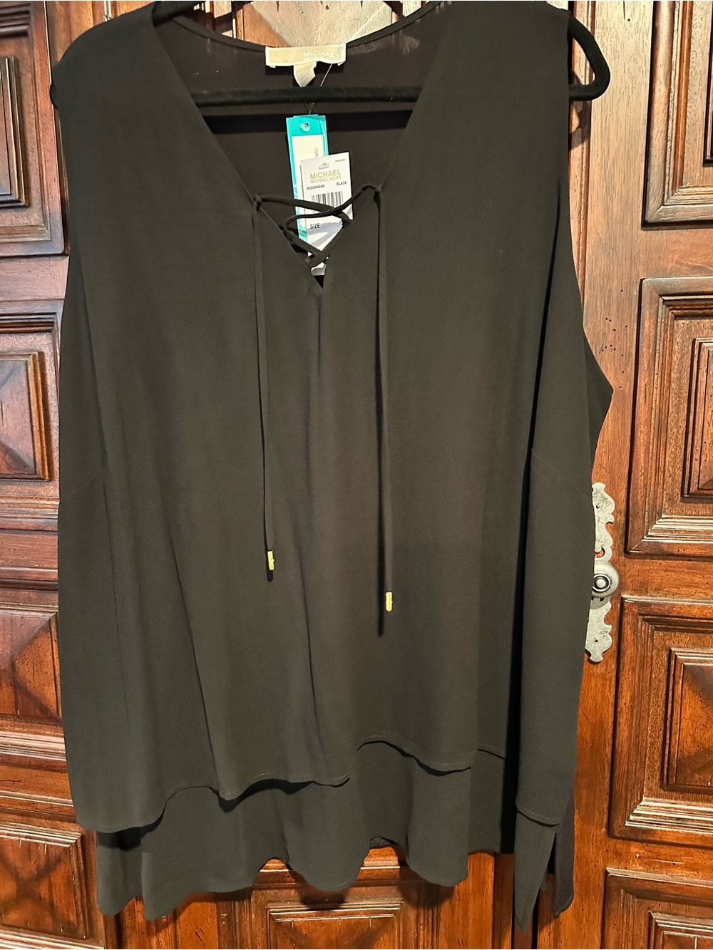 3X Michael Kors Black chiffon double layer front laced sleeveless Top